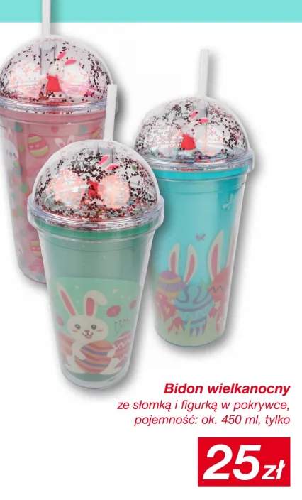 Bidon wielkanocny ze słomką i figurką w pokrywce