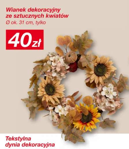 Wianek dekoracyjny ze sztucznych kwiatów