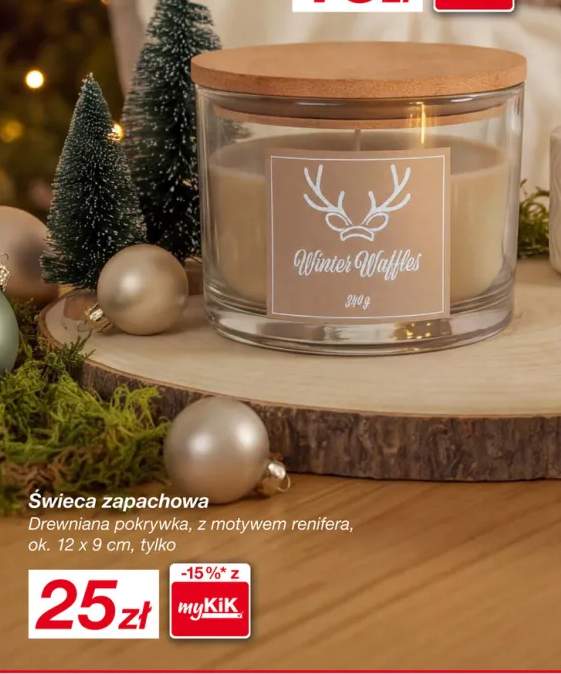 Świeca zapachowa drewniana pokrywka z motywem renifera