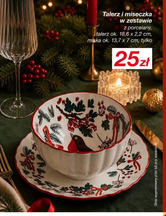 Zestaw talerz i miseczka z porcelany