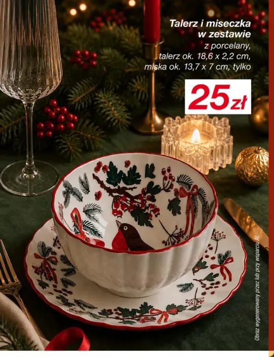 Zestaw talerz i miseczka z porcelany